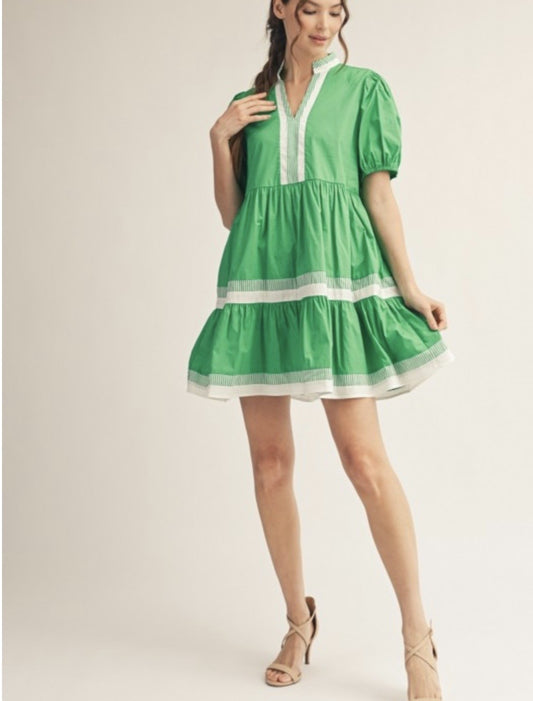 Green and white dress
