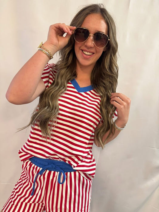 Red, White, and Cute striped set