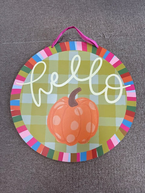 Hello with Pumpkin Door Hanger
