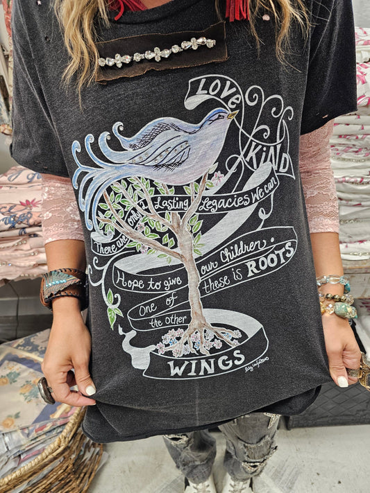 A Rare Bird Roots and Wings Tattered Tee