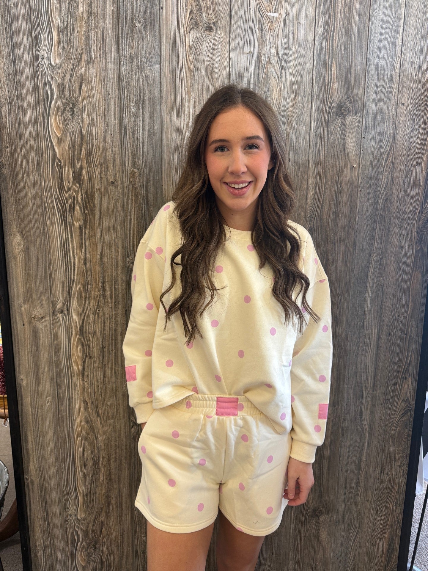 cream with pink polka dot set