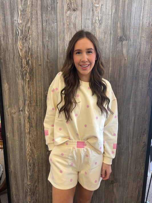 cream with pink polka dot set