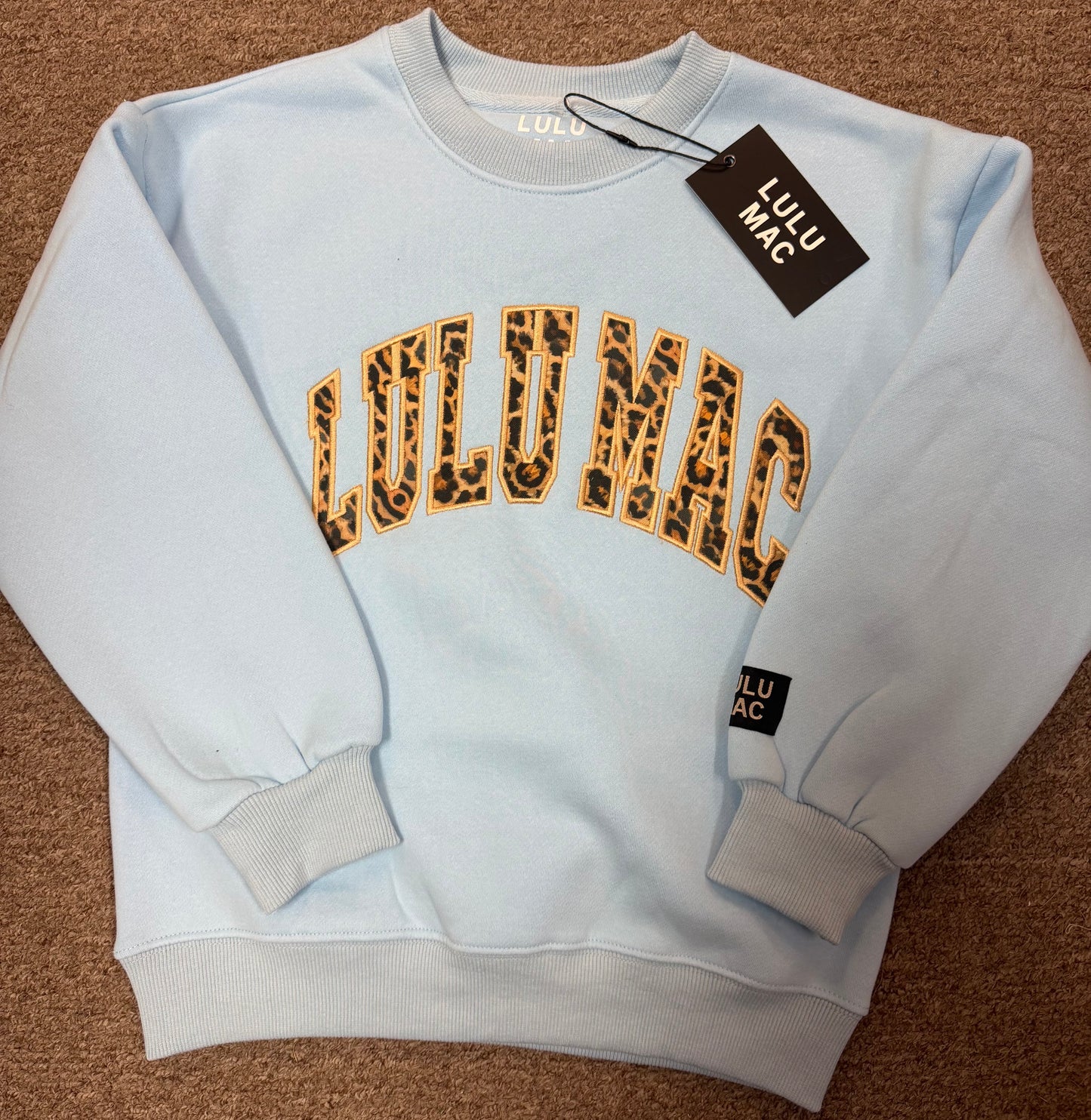 Lulu Mac youth sweatshirt light blue with leopard stitch