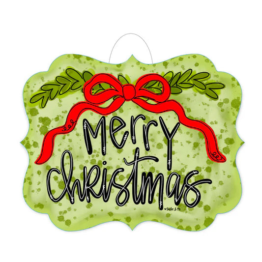 Merry Christmas Red Ribbon Door Hanger