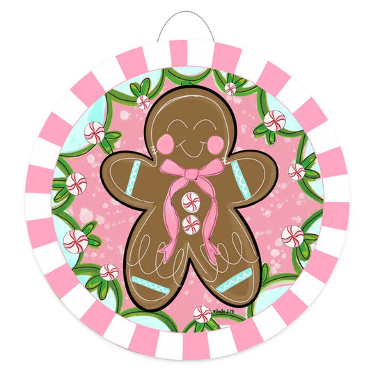 Pink Peppermint Gingerbread Door Hanger