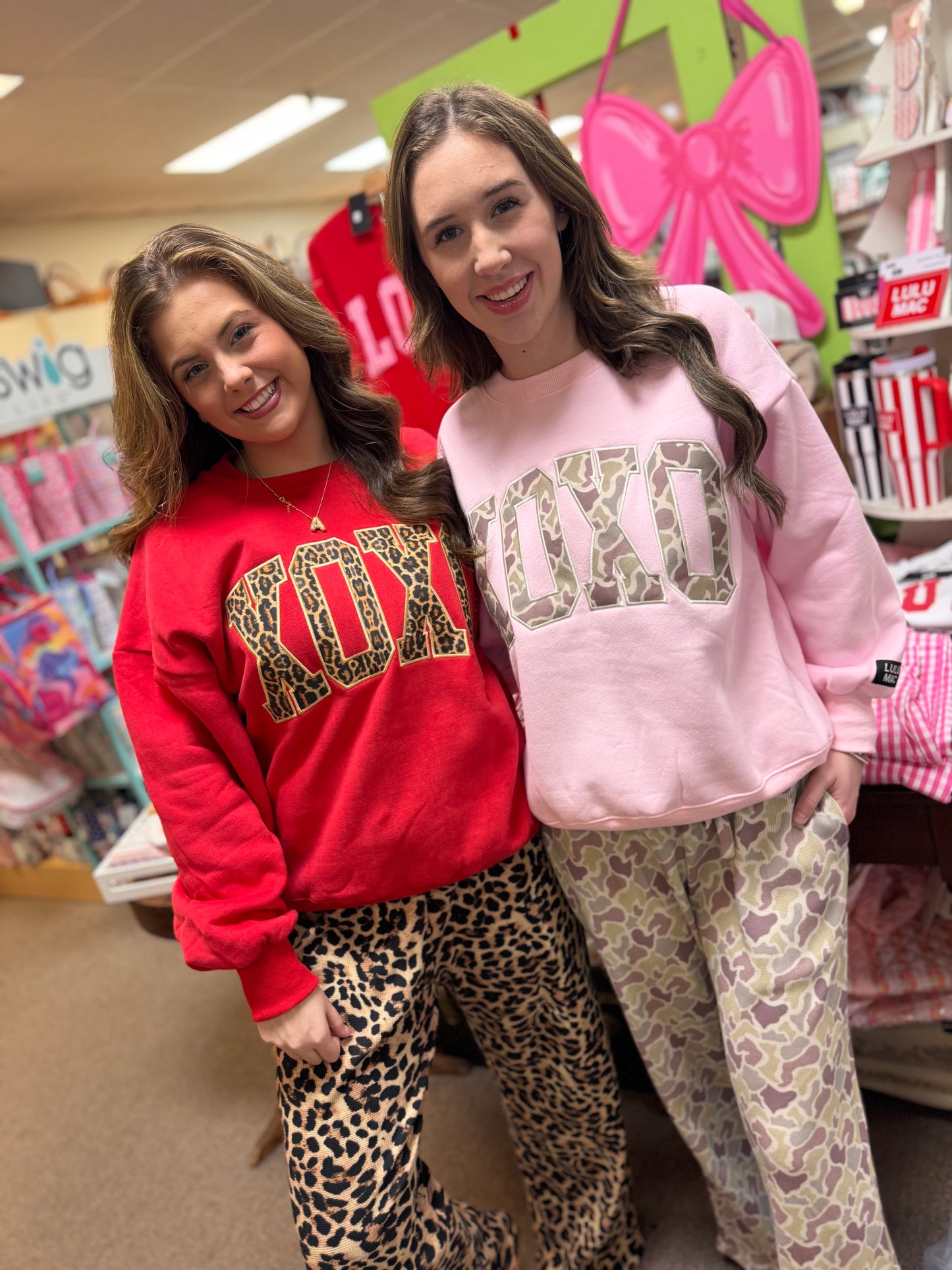 Lulu Mac red xoxo with leopard sweatshirt