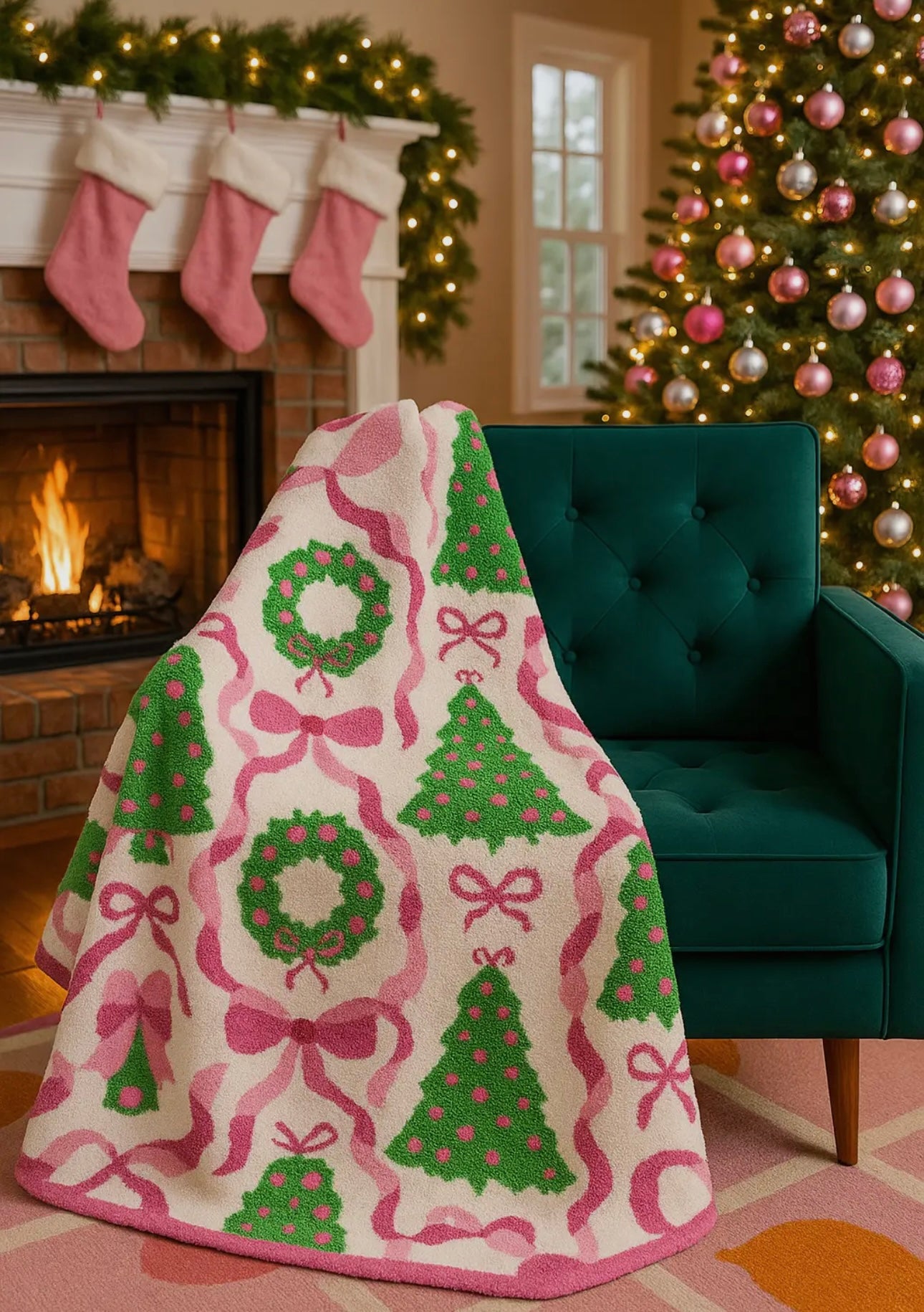 Wreaths, Trees & Bows Luxe Blanket