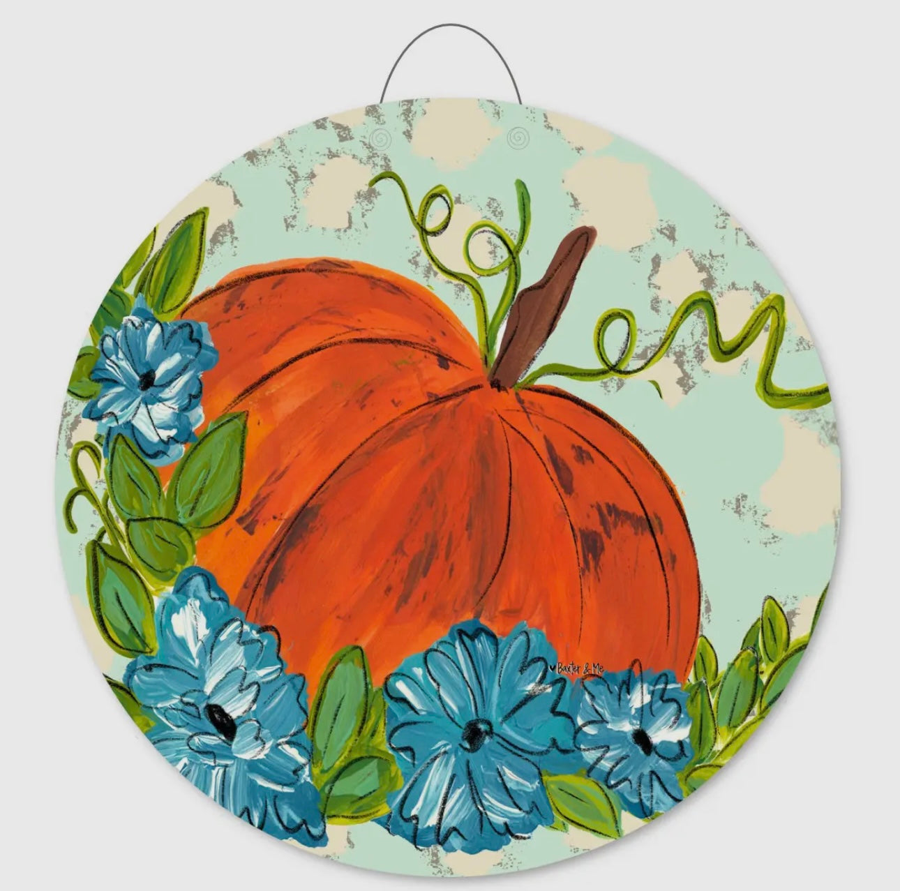 Doorhanger - Pumpkin with Blue Flowers