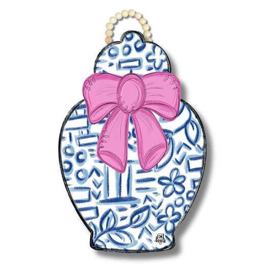 Chinoiserie Jar with pink bow