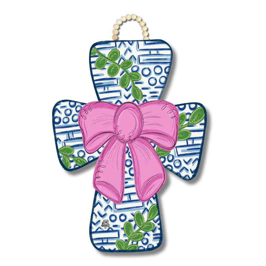 Pink Bow Cross Door Hanger