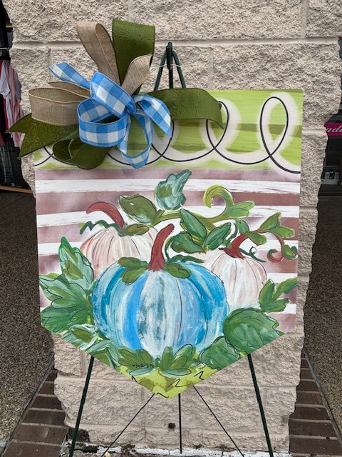 Striped Harvest Blue and White Door Hanger