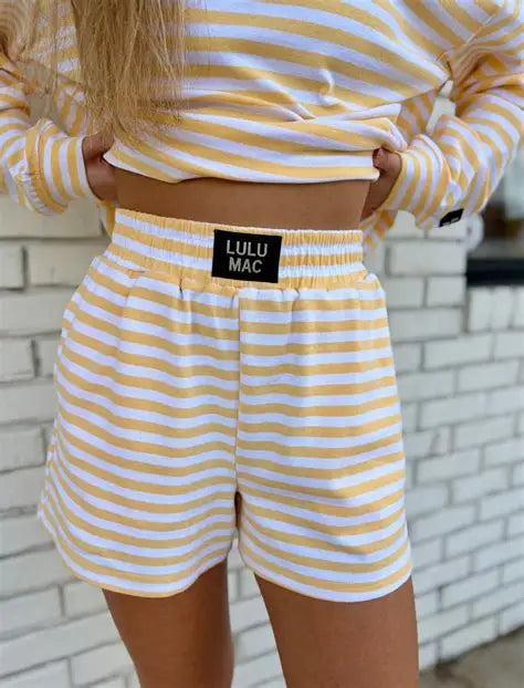 Lulu Mac Yellow and White Waffle shorts