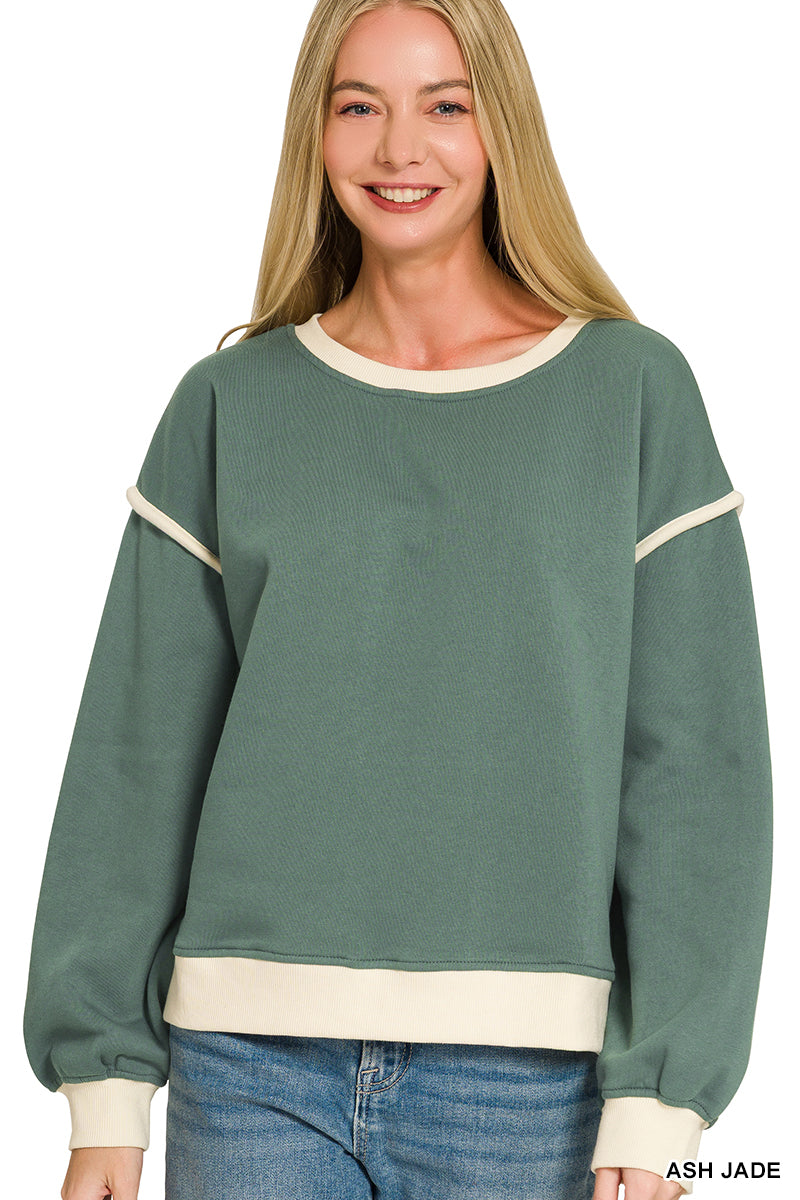 Zenana Fleece contrast trim piping detail sweatshirts