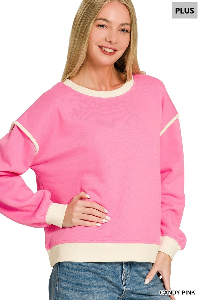 Zenana Plus fleece contrast trim piping detail sweatshirts