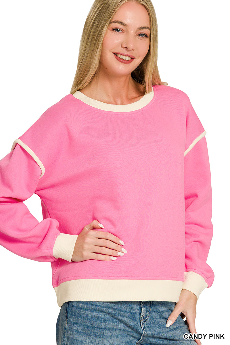 Zenana Fleece contrast trim piping detail sweatshirts