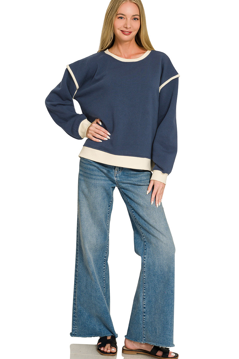 Zenana Fleece contrast trim piping detail sweatshirts