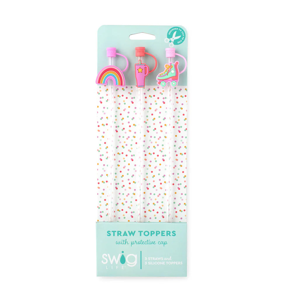 SWIG Roller Rink 3 Straw Toppers and 3 Reusable Straws