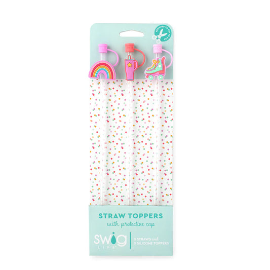 SWIG Roller Rink 3 Straw Toppers and 3 Reusable Straws