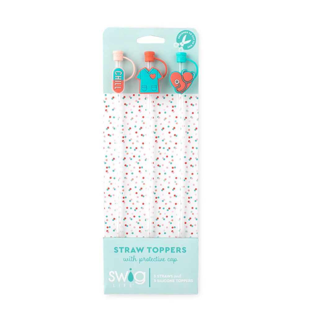 SWIG Scrub Life 3 Straw Toppers with 3 Reusable Straws