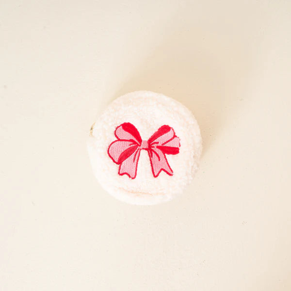 The Darling Effect red bow teddy circle pouch