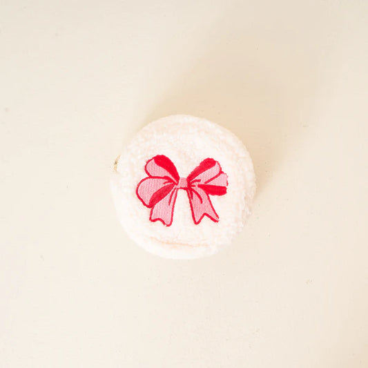 The Darling Effect red bow teddy circle pouch