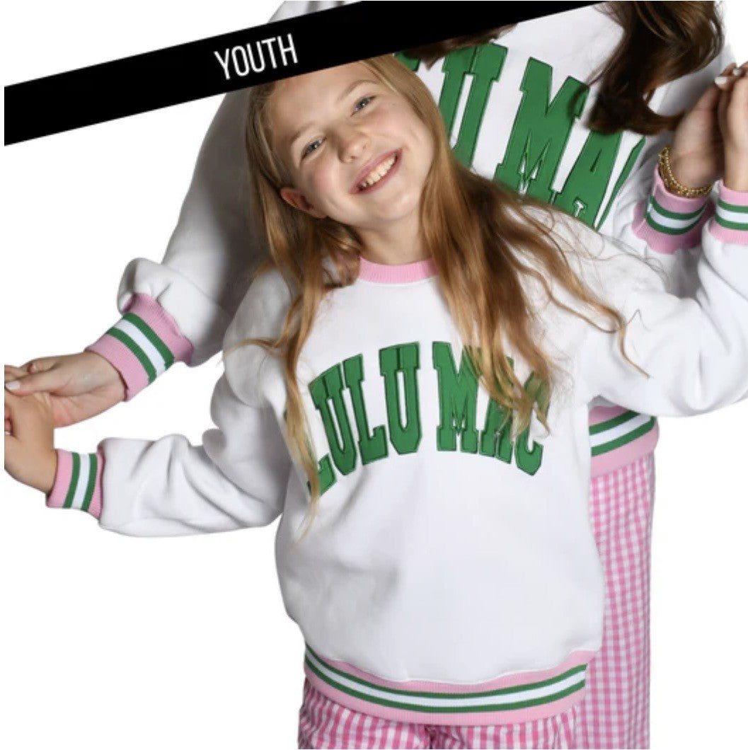 Lulu Mac white with green stitch