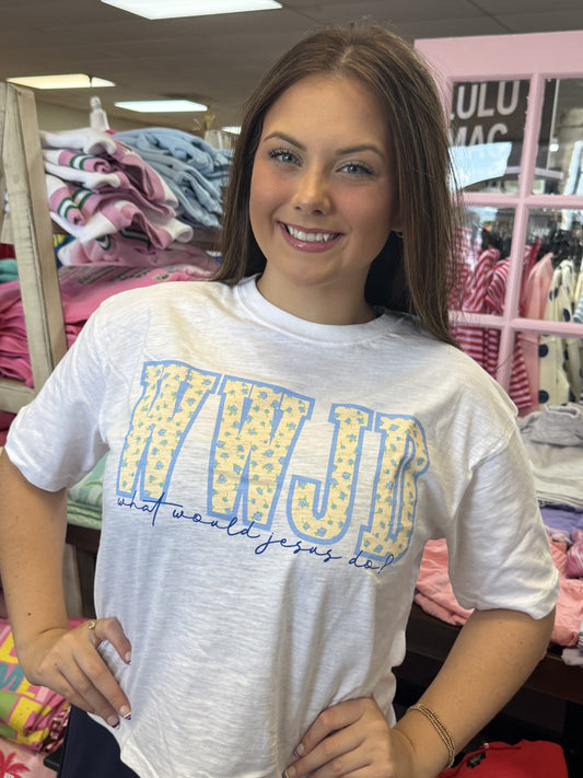 WWJD graphic cropped t-shirt