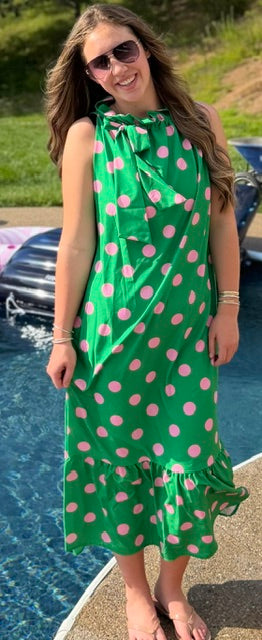 Green with Pink Polka Dot Dress