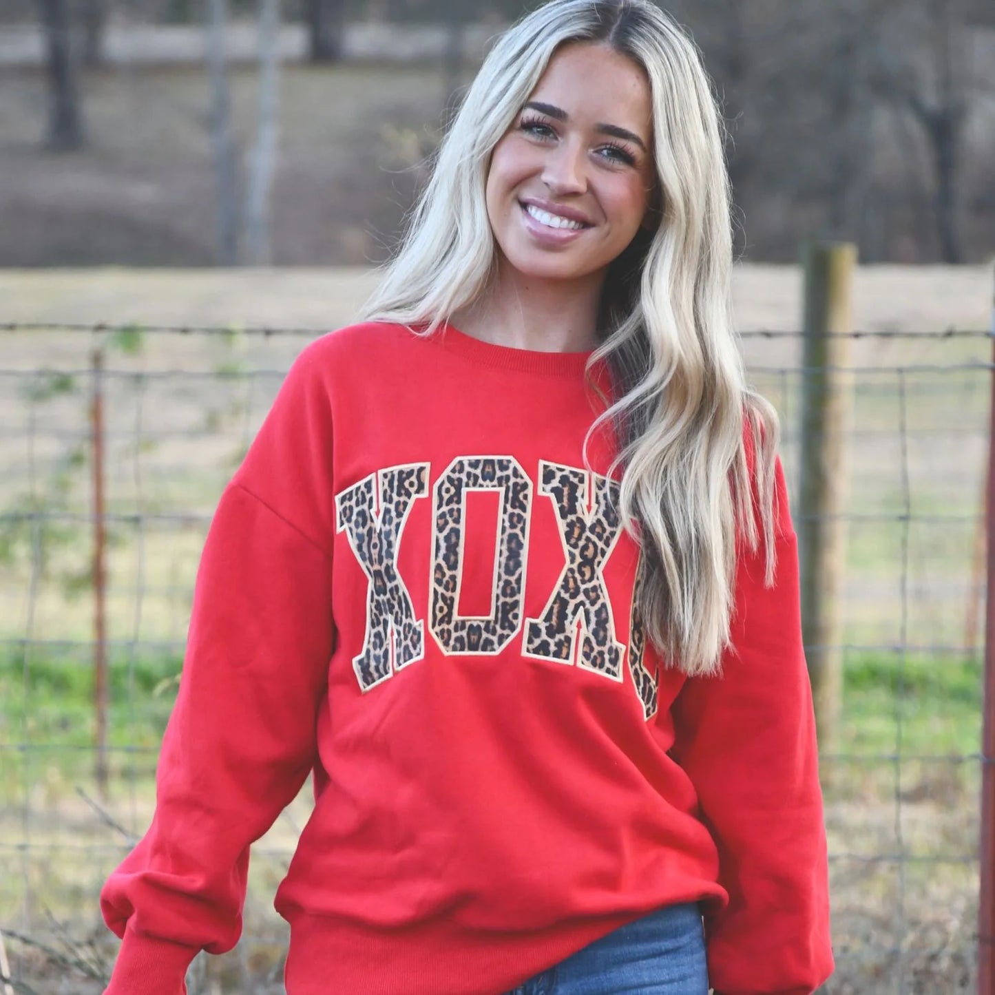 Lulu Mac red xoxo with leopard sweatshirt