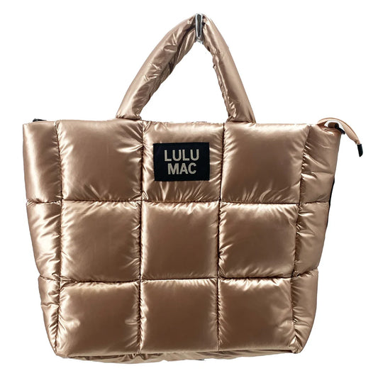 Lulu Mac large puffer metallic handbag champagne