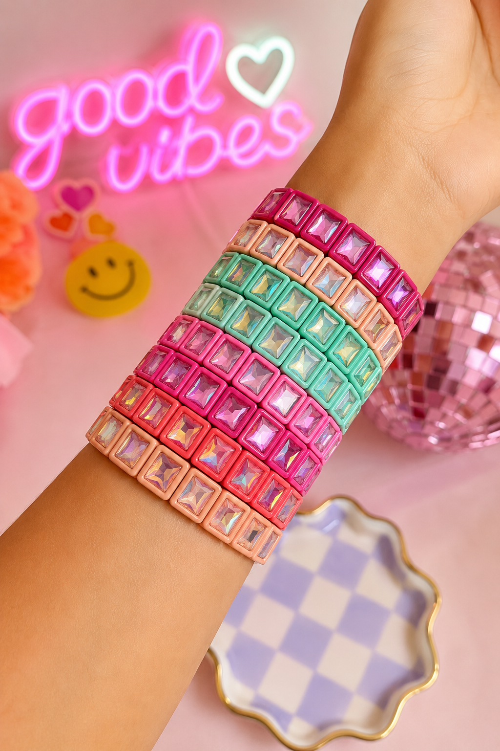 Bubblegum Pink Rhinestone Bracelet