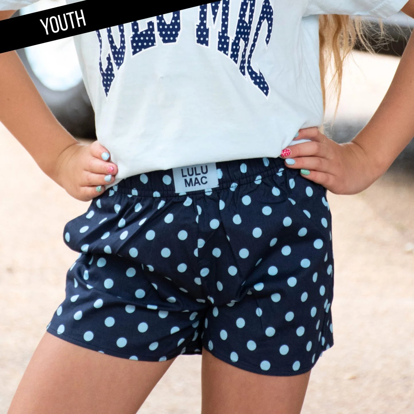 Lulu Mac youth navy/light blue polka dots