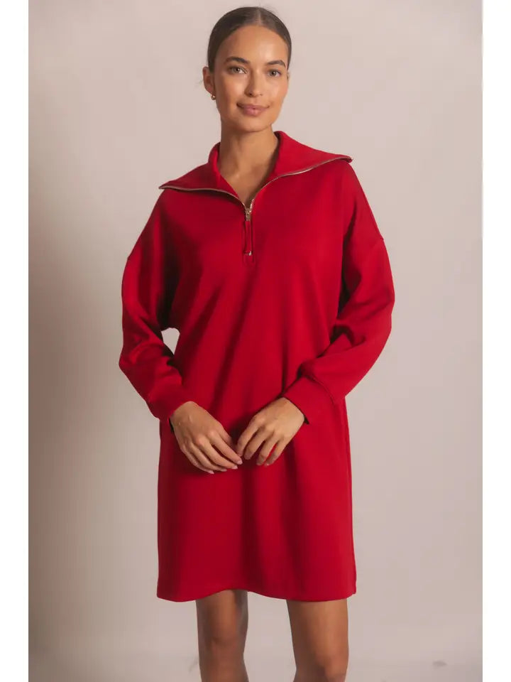 P. CILL Butter Modal Quarter Zip Up Long Sleeve Dress