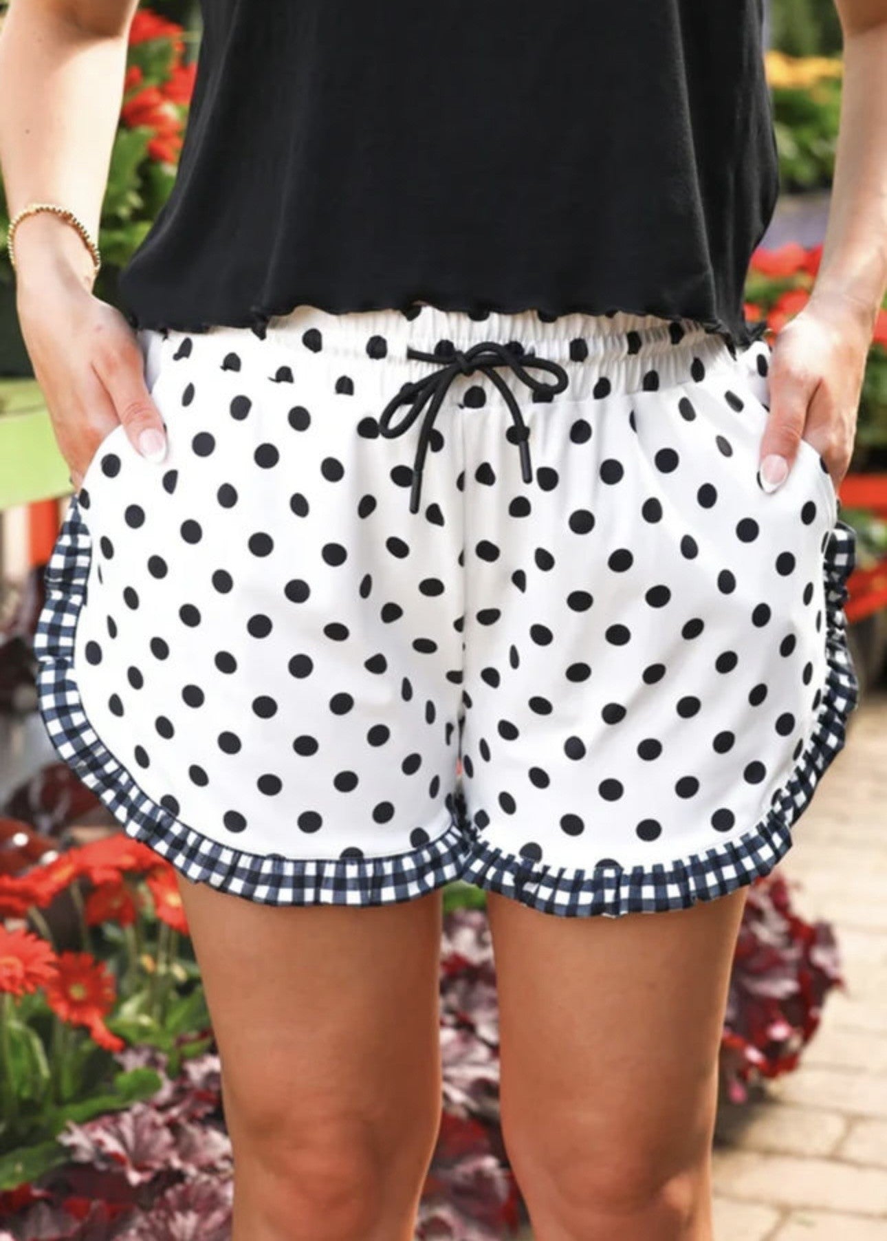Center of Attention White/Black Polka Dot Shorts