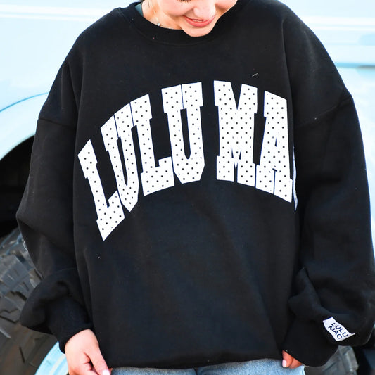 Lulu Mac black with white polka dot stitch