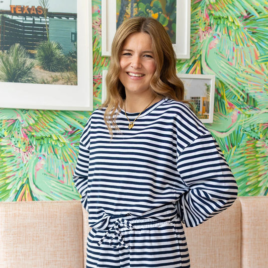 Lulu Mac navy and white stripe long sleeve knit top