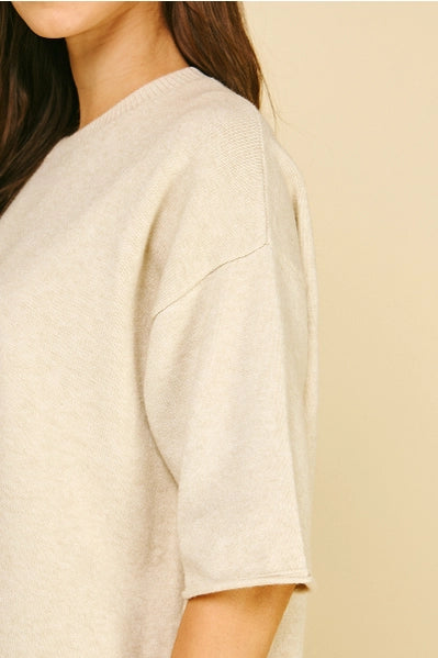 Pinch Oversized Short Sleeve Knit Sweater Oatmeal