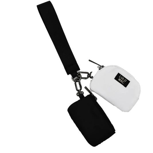 Lulu Mac black and white double pouch wristlet