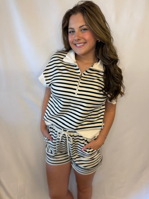 Hampton Morning Short Set Ivory with Black Stripes