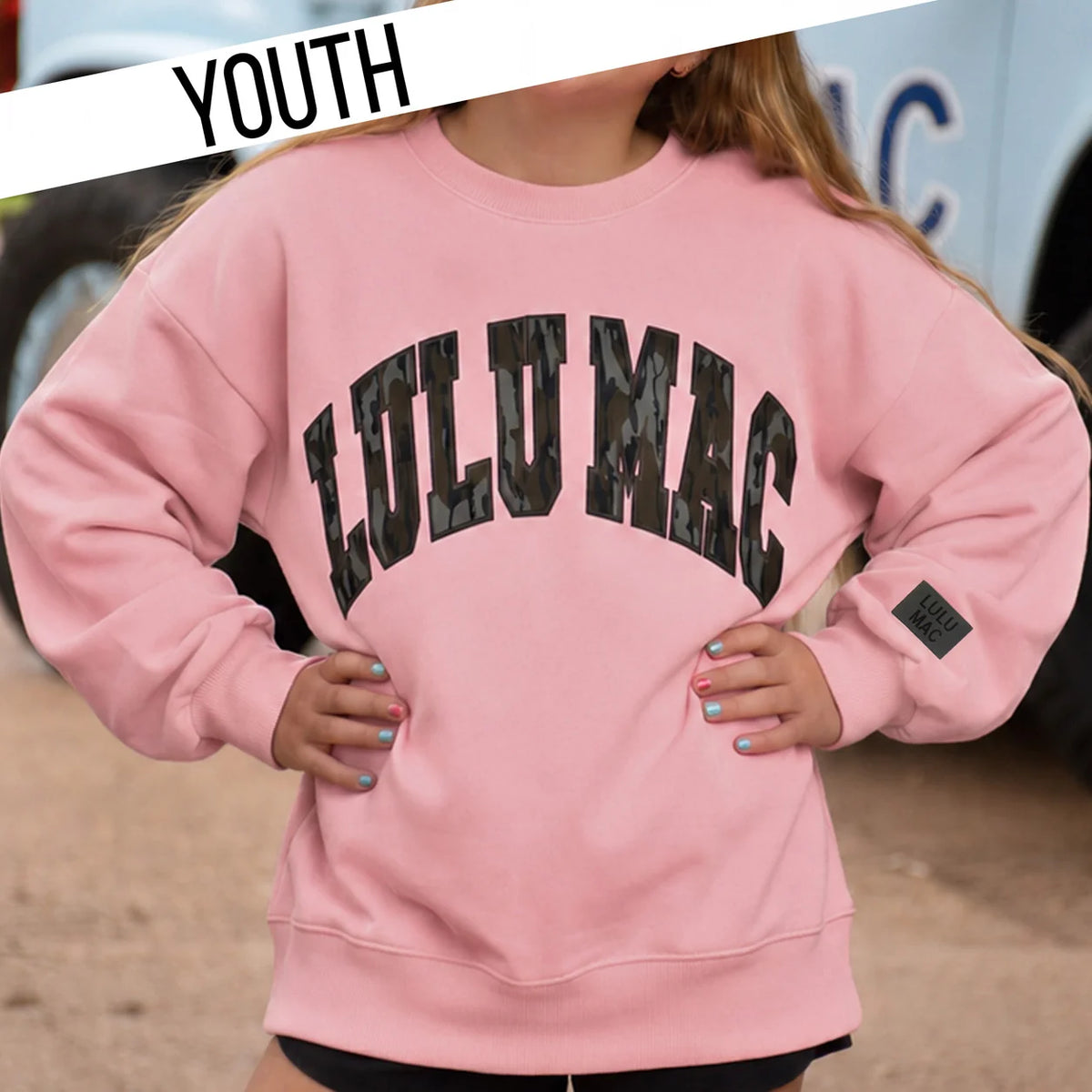 Lulu Mac youth mossy oak light pink sweatshirt