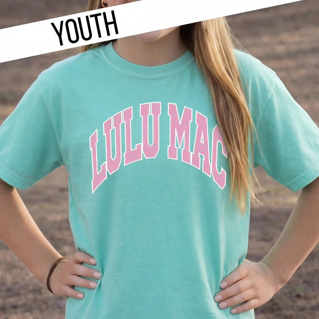 Lulu Mac youth mint with pink polka dots