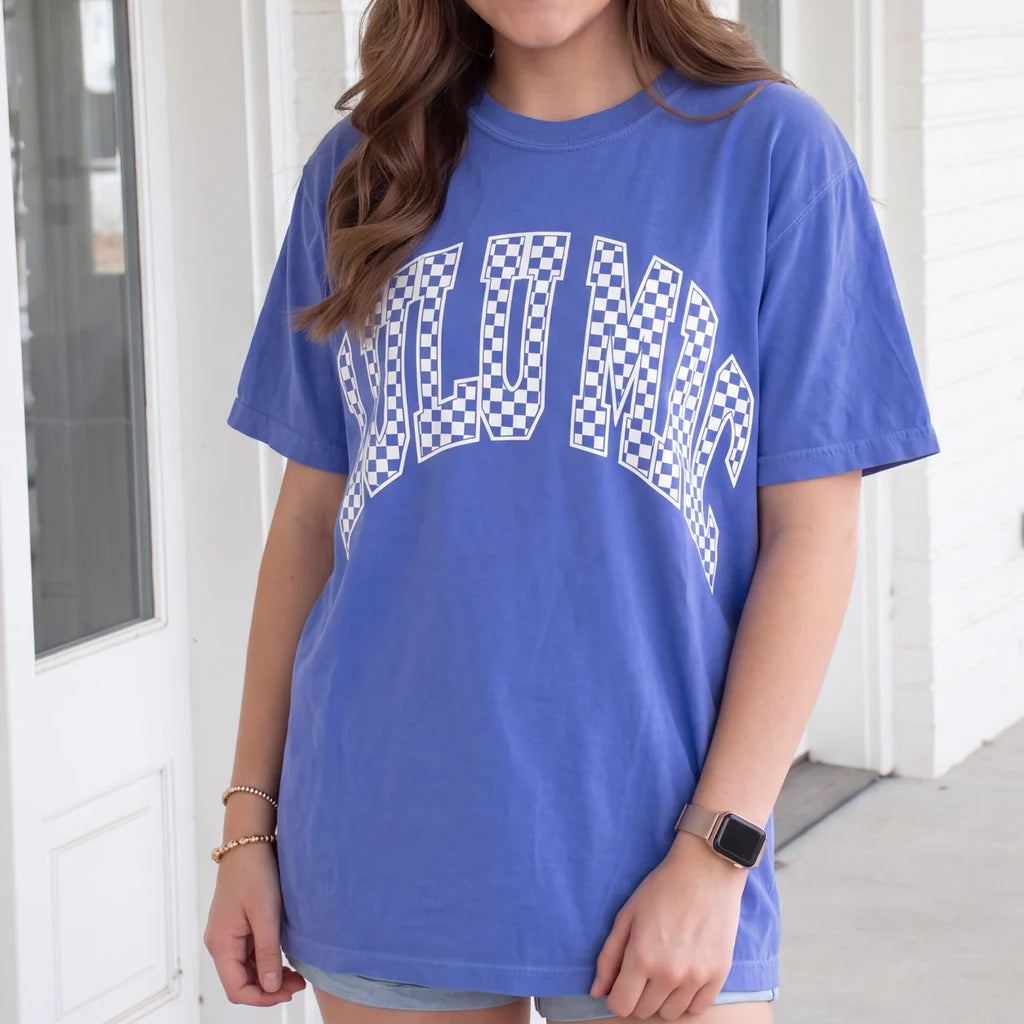 Lulu Mac Checkered Flo Blue T-Shirt