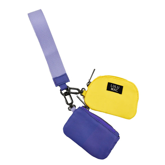 Lulu Mac purple and yellow double pouch wristlet