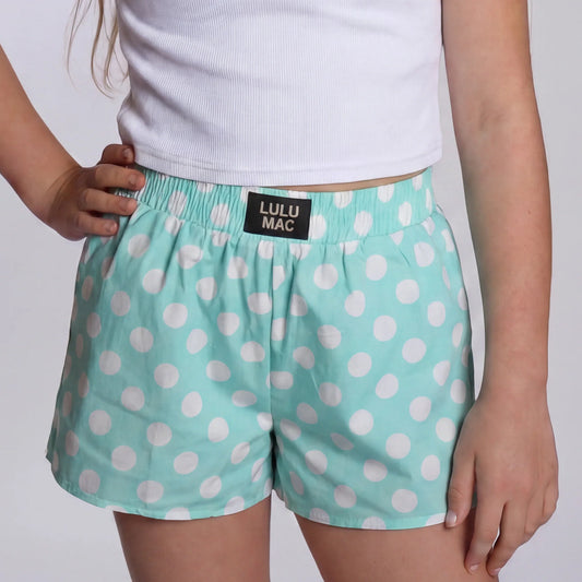 Lulu Mac youth mint polka dot shorts