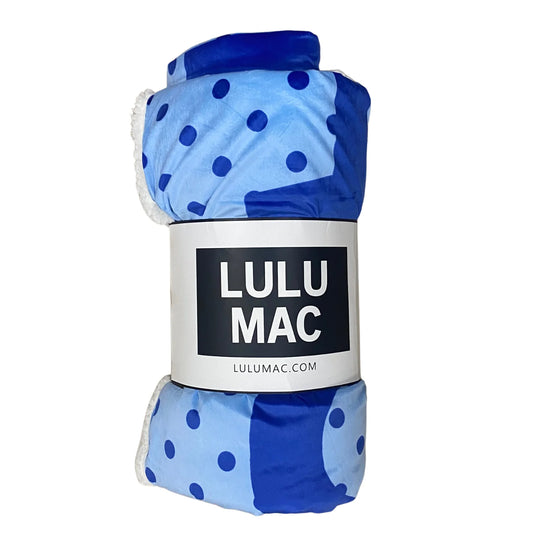 Lulu Mac light blue blanket with navy dots