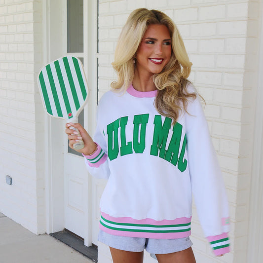 Lulu Mac white with green stitch sweatshirt