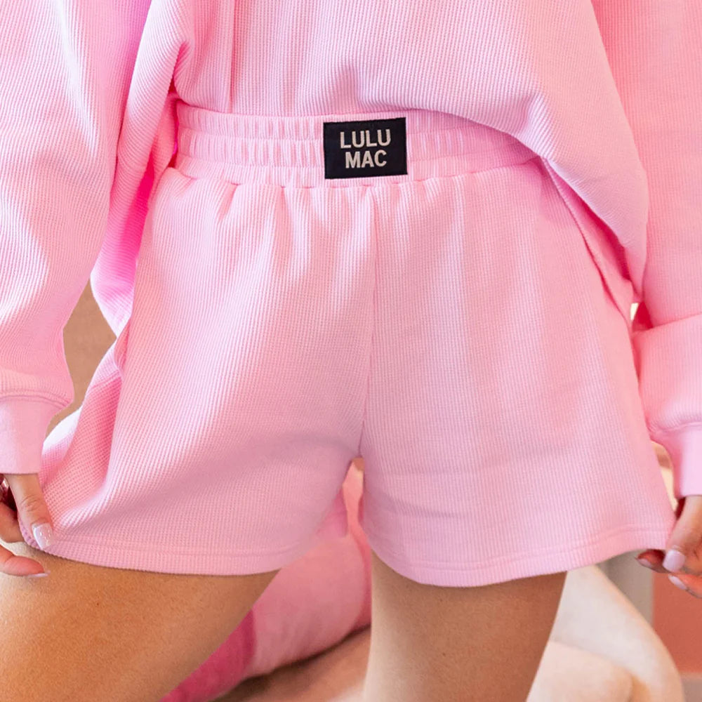 Lulu Mac light pink waffle shorts