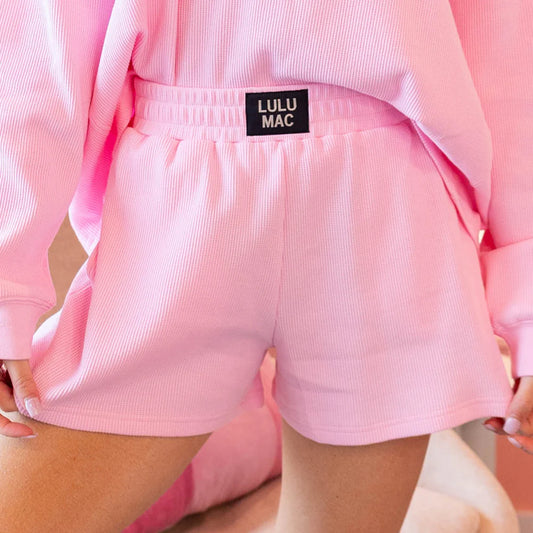 Lulu Mac light pink waffle shorts