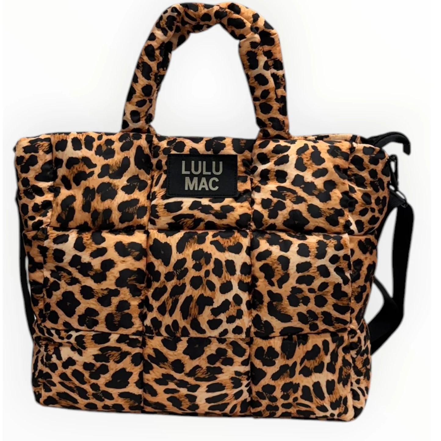 Lulu Mac large puffer leopard handbag