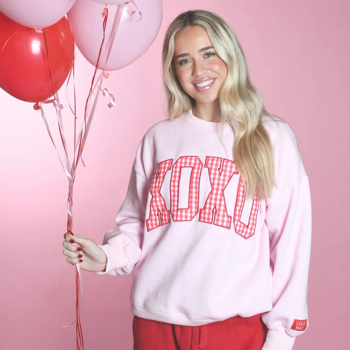 Lulu Mac light pink with red gingham xoxo